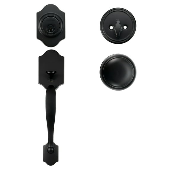 KFFKFF Matte Black Entry Door Handle Plus Deadbolt, Interior Knob Included, Flexible Hole Distance, Single Cylinder Setup, Suitable for Both Right & Left Handed Doors