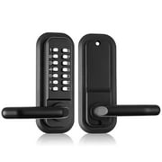 KFFKFF Mechanical Keyless Entry Door Lock with Handle, 14 Digit Keypad Front Door Lock Handle Set, Embedded Code Door Locks, Waterproof Zinc Alloy Gate Lock for Outdoor Fences, Combination Door Loc