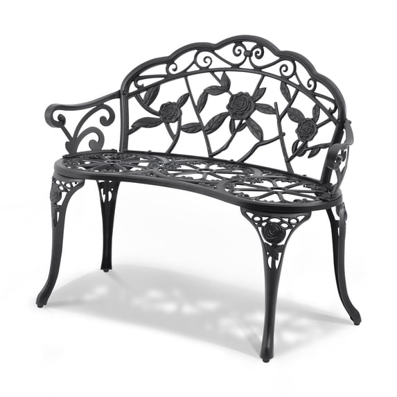 KFFKFF Outdoor Metal Bench, 38.8-Inch Garden Seating with Backrest and Armrests, Supports Up to 480 lbs, Ideal for Patio, Yard, Park, or Front Porch