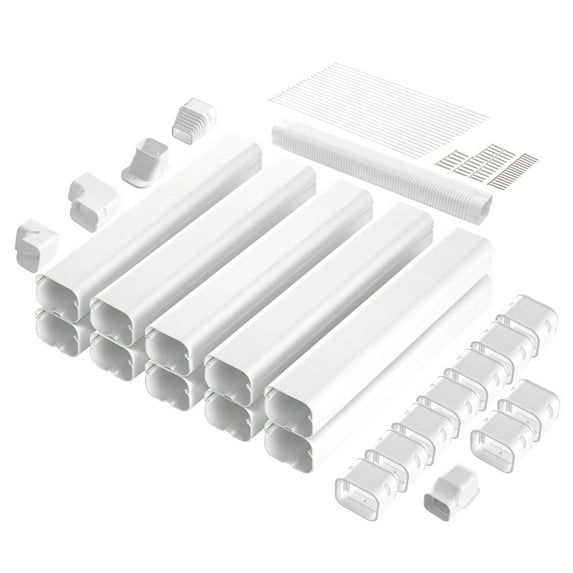 SKYSHALO Mini Split Line Set Cover Kit, 3" Width, 17.7ft Length, PVC, Includes 10 Straight Ducts & Complete Accessories, Simplified Installation, Customizable for Heat Pumps, White