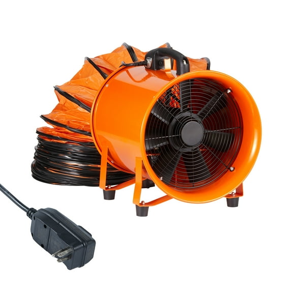 SKYSHALO Mobile Air Mover, 12" Robust Tube Fan & 16.4ft Flexible Hose, 560W Powerful Workshop Ventilation Fan 2894CFM, Commercial Grade Fan for Removing Dust & Fumes in Homes/Offices
