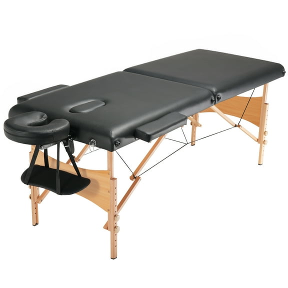 KFFKFF Mobile Massage Station 28" Width, Dual-Fold, Light Massage Table, 8-Position Adjustable Height, Beauty Therapy Bed, Includes Headrest, Arm Supports, Hand Tray & Transport Bag,
