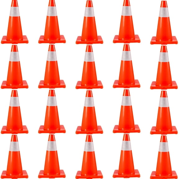 KFFKFF Orange Traffic Cone with Reflective Collars, Hazard Construction Cones for Home Traffic Parking Traffic Cones 20Pack 18", Safety Road Parking Cones PVC Base