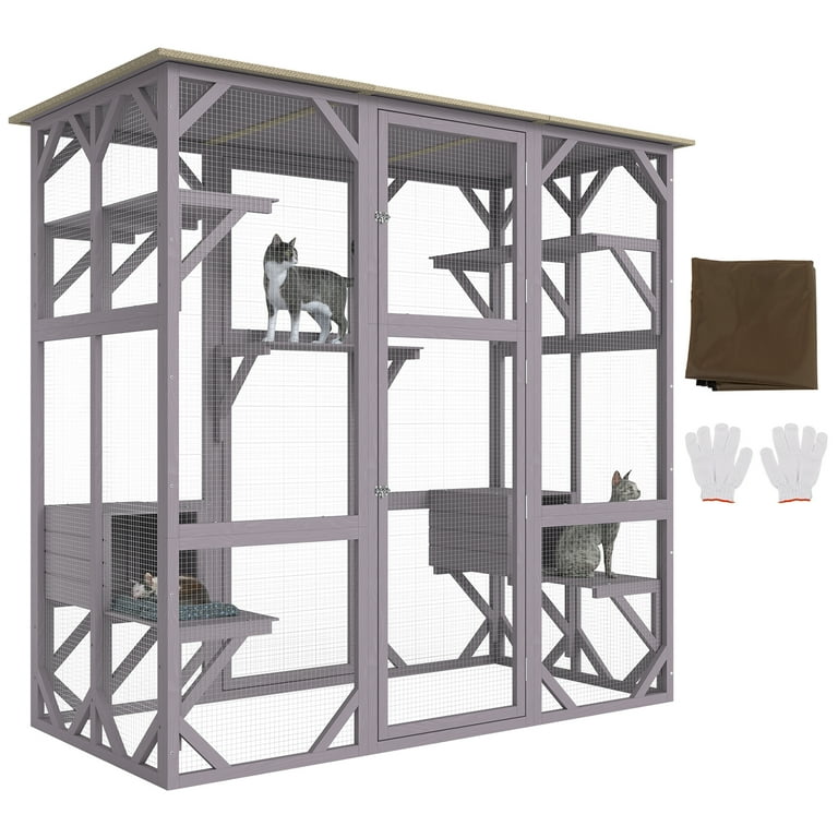 VEVORDIRECT Outdoor Cattery and Cat Enclosure with Front Door 7 Tier Large Cat Cage with 5 Platforms 2 Resting Boxes 71.2 x 34.6 x 66.5 inches