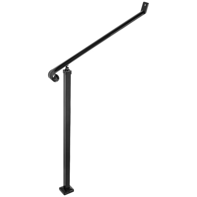 Outdoor Handrail For 2-3 Steps - Black Wrought Iron & Stainless Steel, Powder Coated, 39"W X 37"H