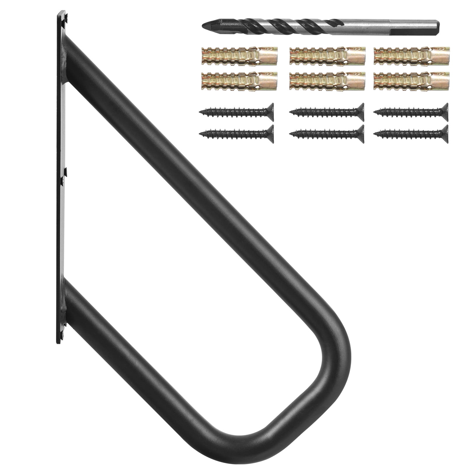 SKYSHALO Outdoor Step Handrails, 18.9" Long 1.3"Pipe, Wall-Mounted Safety Rails for 1-2 Steps, Matte Black Stair Rail for Garden, Yard, Garage, Support for Elderly, Pregnant, Disabled