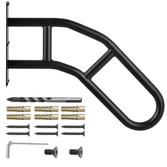 SKYSHALO Outdoor Step Handrails, 29" Wall-Mounted Safety Rails for 1-3 Steps, U-Shape Design, Matte Black Finish, Supportive Stair Rails for Children, Seniors, Expectant Mothers