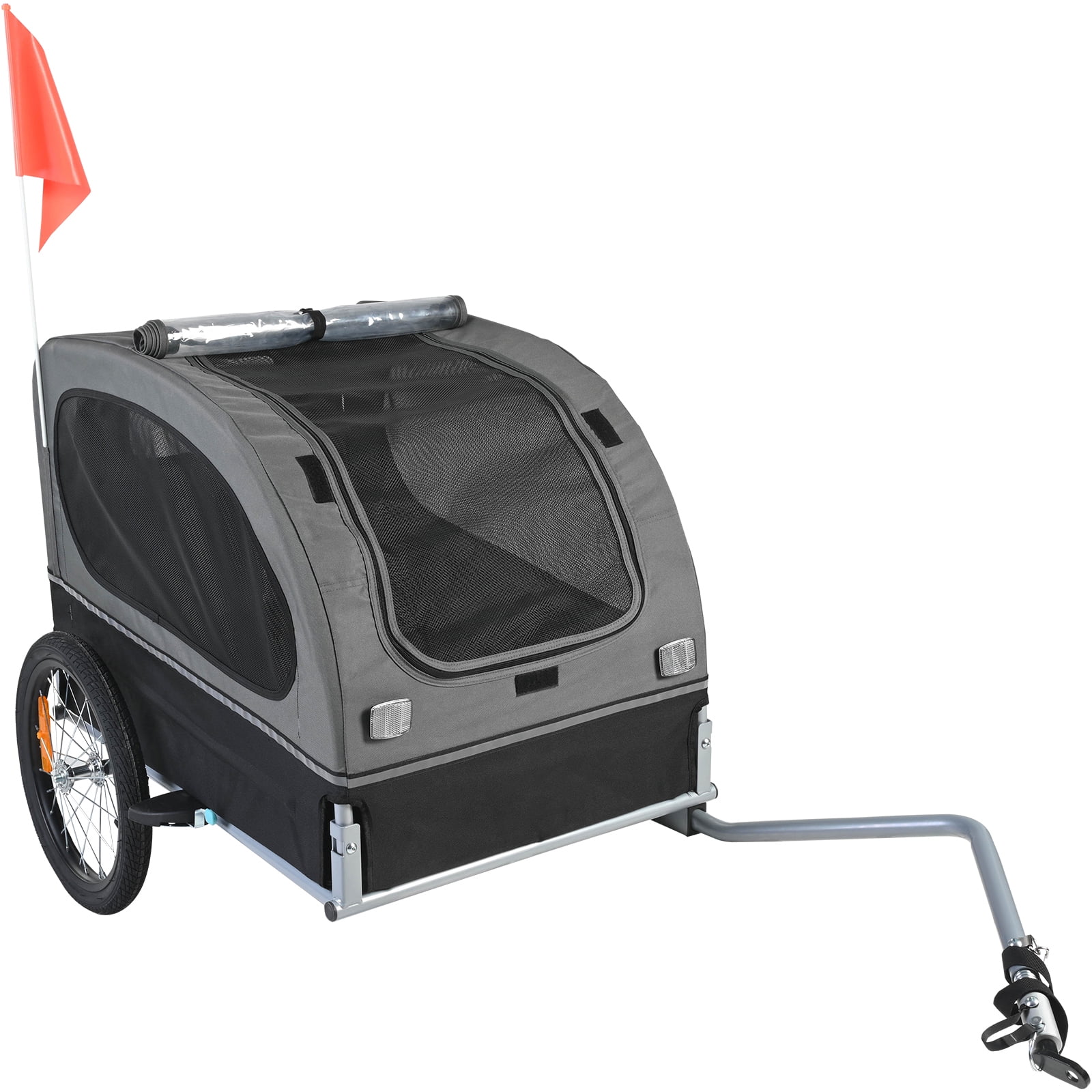 KFFKFF Pet Bicycle Trailer, Holds up to 88 lbs, Animal Bike Carrier, Foldable Frame & Quick Detach Wheels, Fits Most Bikes, Includes Reflectors & Flag, Easy Storage, Black/Gray