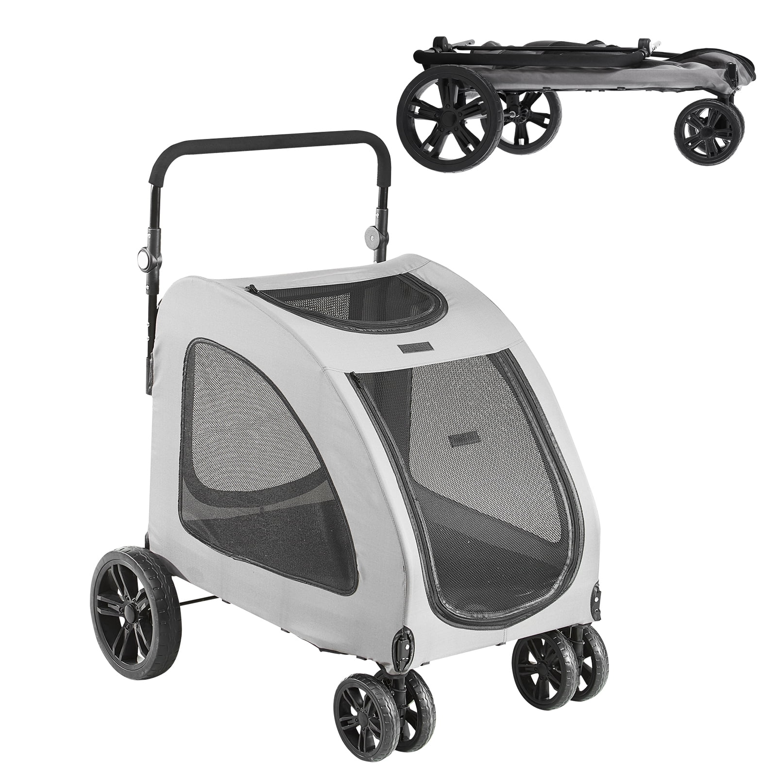 SKYSHALO Pet Stroller, 4 Wheels Foldable Dog Stroller with Brakes and ...