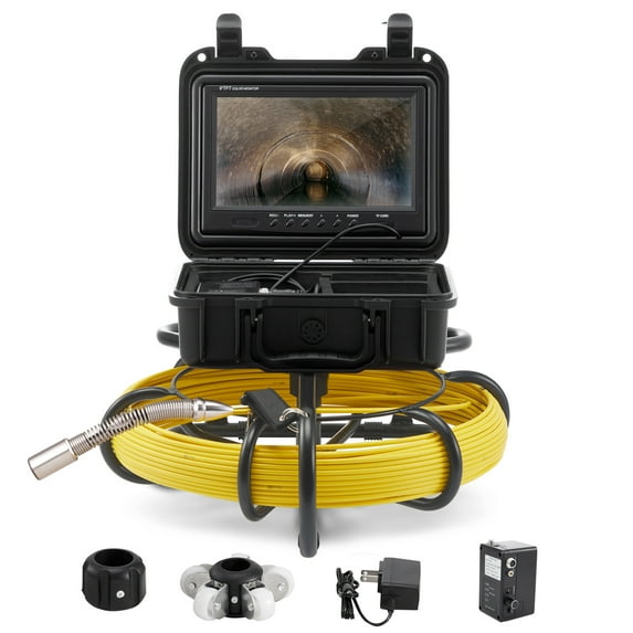 KFFKFF Pipe Inspection Cam, 230 ft Range, 9" Display with Recording Capability, 12 LED Lights, 16GB SD, IP68 Waterproof, for Home Sewer, Ducts