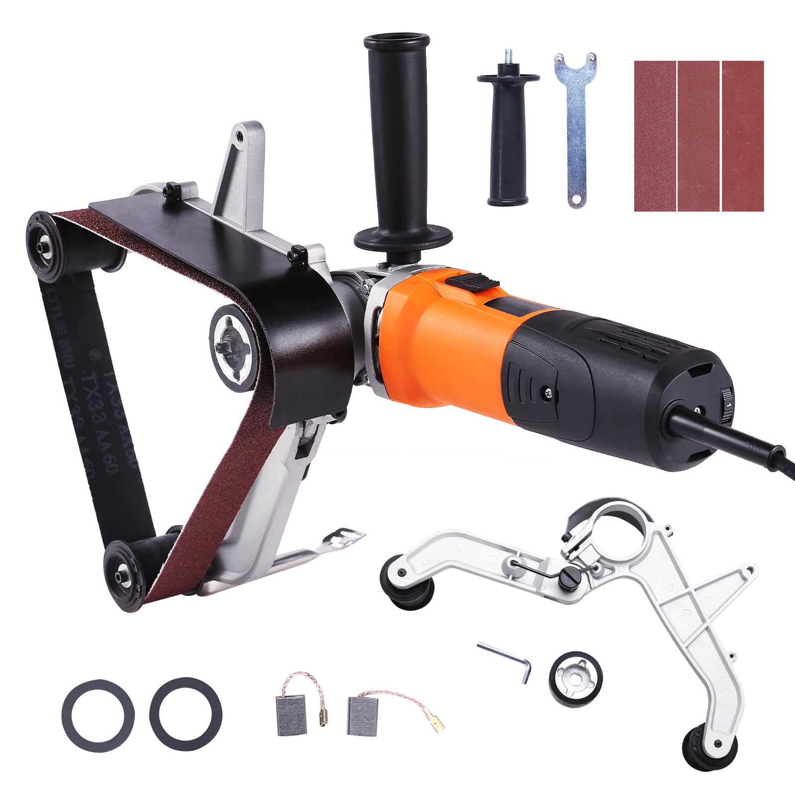 KFFKFF Pipe Tube Polisher Sander, 1000W Stainless Steel Round Pipe Polisher, Steel Pipe Grinder with 6 Variable Speeds 1100-3200rpm \u0026 3PCS Sanding Belts for Burnishing Finishing Rust Removal