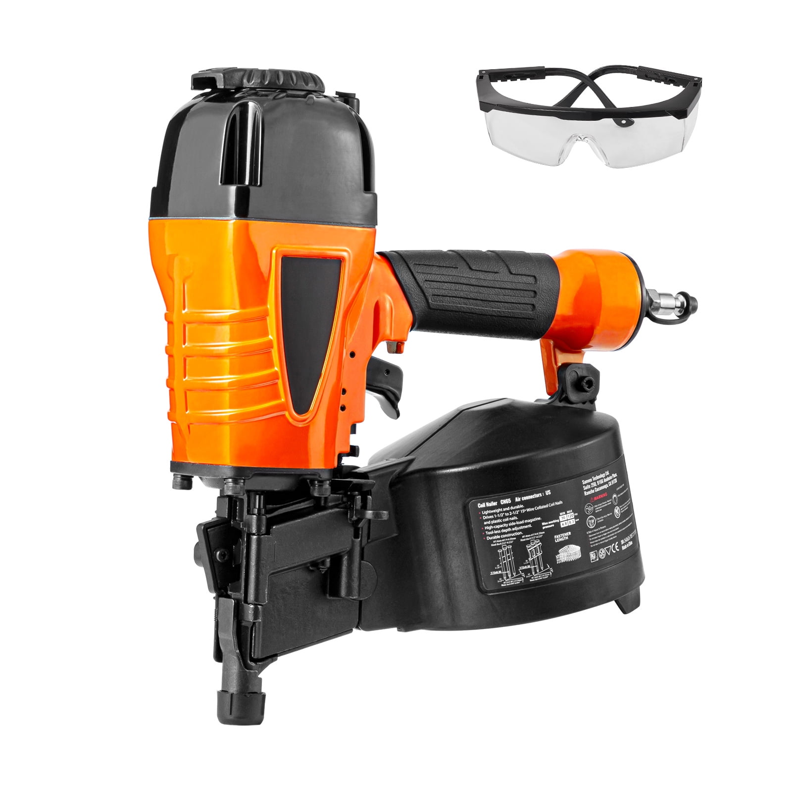 KFFKFF Pneumatic Coil Siding Nailer CN65, Adjustable 1-1/4" to 2-1/2" 15 Degree, 70-120PSI, Ideal for Siding, Sheathing, Woodworking, Fencing, and Decking