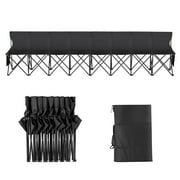 KFFKFF Portable Collapsible Bench, 8-Person Seating, Foldable Team Bench for Outdoors, Camping Chair with Back Support & Transport Bag, Instant Setup for Soccer, Fishing, Black