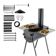 SKYSHALO Portable Wood Camping Stove with Chimney and Support Legs