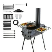SKYSHALO Portable Wood Stove Camping Hot Tent BBQ Stove 118 in for Outdoor w/ Pipes