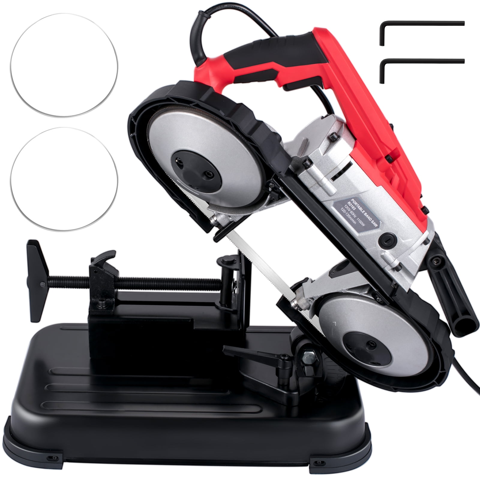 KFFKFF Portable band saw 110V removable alloy steel base rechargeable band saw 5 inch cutting capacity handheld band saw variable speed portable