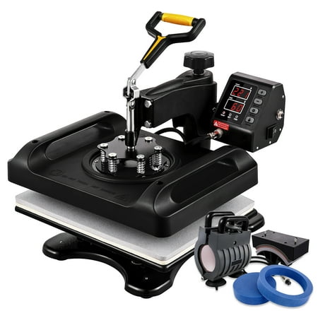 KFFKFF Professional Heat Press, 12x15", Quick Heat-Up, 5-in-1 360° Rotatable Digital Transfer Machine for T-Shirts, Vinyl, with Safe Touch Surface, Includes Hat, Mug, Plate Attachments, ETL Certifi