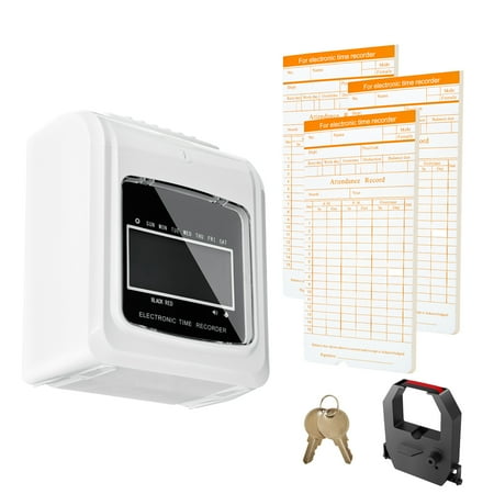 KFFKFF Punch Time Clock Time Tracker Machine for Employees With 102 Time Cards, 1 Ink Ribbon and 2 Security Keys