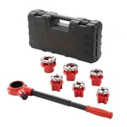 SKYSHALO Ratchet Pipe Threader Kit, 1/4 NPT - 1-1/4 NPT Manual Ratcheting Pipe Threader, Portable Pipe Threading Tool Set with 6PCS NPT Dies, Storage Case for Galvanized Aluminum Iron Copper Pipes