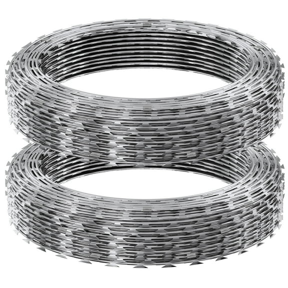 KFFKFF Razor Wire Razor Barbed Wire 98ft 2 Rolls Razor Wire Fencing Double Spiral