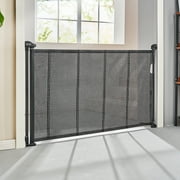 SKYSHALO Retractable Baby Gate, 34.2" Tall, Extends to 60" Wide, Mesh Dog Gate for The House, Long Child Safety Gates for Doorways, Hallways, Cat Gate Indoor/Outdoor, Black