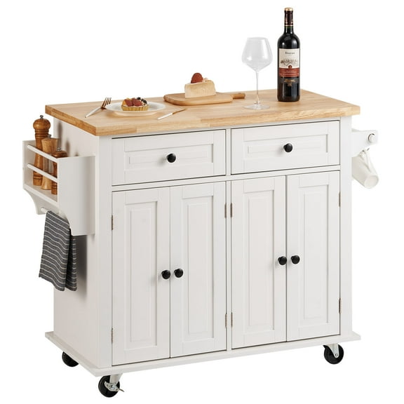 KFFKFF Rolling Kitchen Islands with Storage Cabinets, Medium Density Fiberboard White, 35.40 in