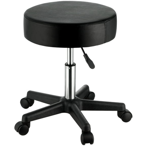 SKYSHALO Rolling Round Stool with Adjustable Height, Ultra-Thick Seat Cushion for Salon, Bar, Black