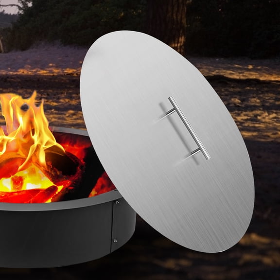 SKYSHALO Round Fire Ring Lid Cover 20" Fire Pit Lid 1.5mm Thick 430 Stainless Steel Burner Pan Cover for Patio Fire Pit Pan