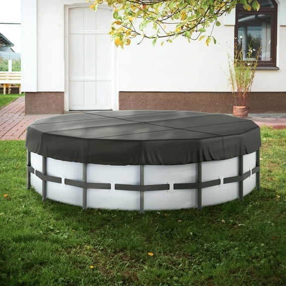 KFFKFF Round Pool Cover, 15 Ft 420D Oxford Round Pool Solar Cover Above Ground Drawstring Design Inflatable Pools Cover for Swimming Pool, Black