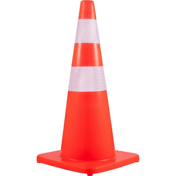 KFFKFF Safety Cones, 28 in/73 cm Height, 12 PCS PVC Orange Traffic Cone with 2 Reflective Collars and Weighted Base, Used for Traffic Control, Driveway Road Parking and School Improvement