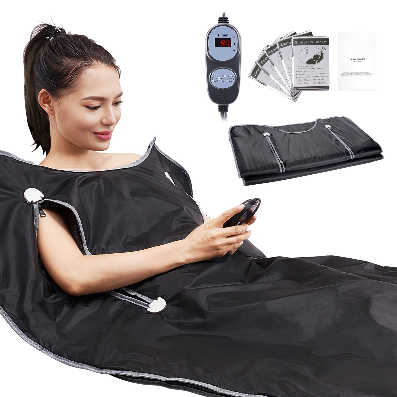 KFFKFF Sauna Blanket Far Infrared Heating with Arm Holes for Detox Oxford 75x35in