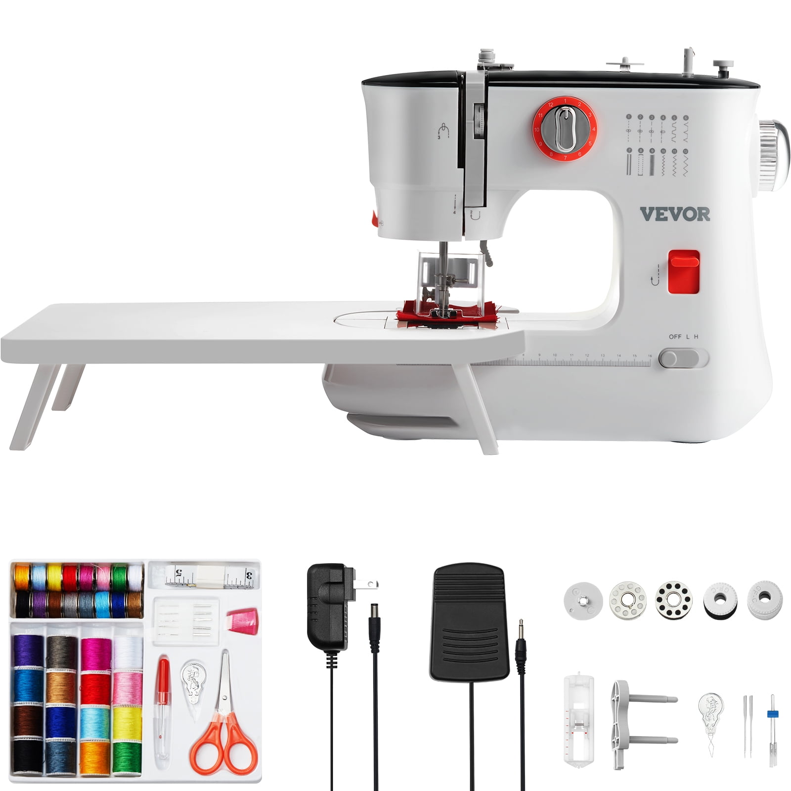 SKYSHALO Sewing Machines, 12 Built-in Stitches Mini Portable Sewing Machine with Reverse Sewing, Dual Speed Beginner Sewing Machine Extension Table Foot Pedal, Accessory Kit Family Home