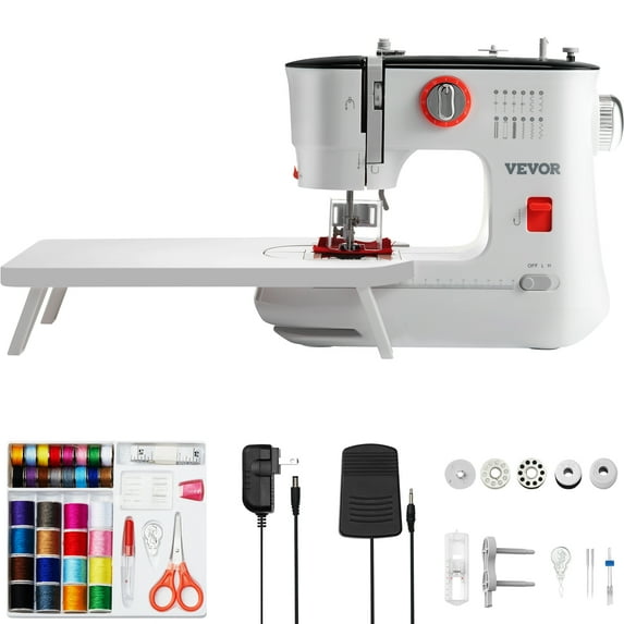 SKYSHALO Sewing Machines, 12 Built-in Stitches Mini Portable Sewing Machine with Reverse Sewing, Dual Speed Beginner Sewing Machine Extension Table Foot Pedal, Accessory Kit Family Home