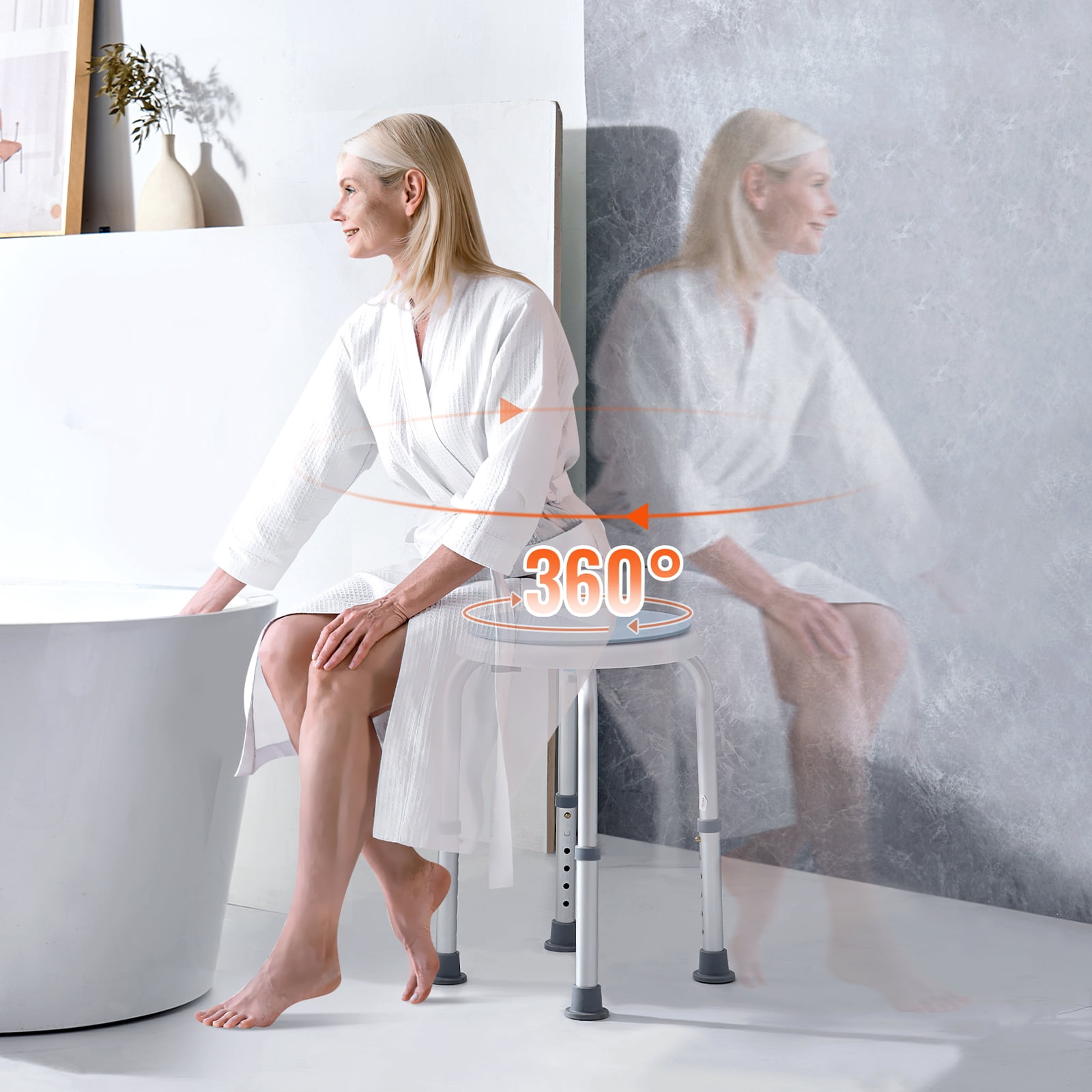 SKYSHALO Shower Chair Rotating Bath Seat Stool Elderly Aids Adjustable ...