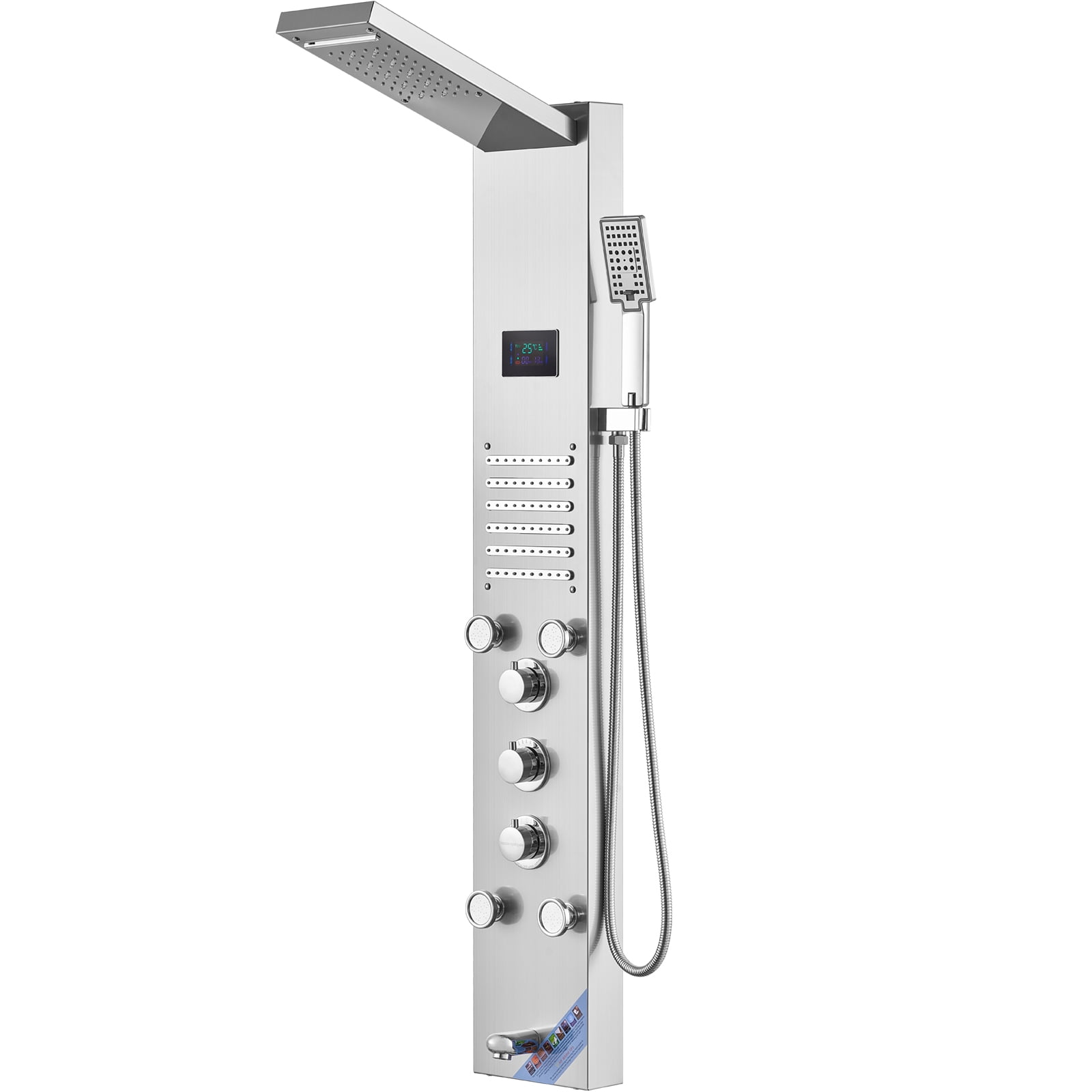 SKYSHALO Shower Panel, Features 6 Modes, Includes LED \u0026 Screen for Hydro-Powered Operation, Offers Rain \u0026 Waterfall Options, 5 Body Spray Jets, Bathtub Faucet, Detachable Hand Shower, Stainless Steel