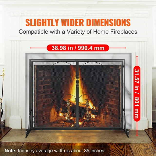 SKYSHALO Single Panel Fireplace Screen with Access Door, Durable Iron