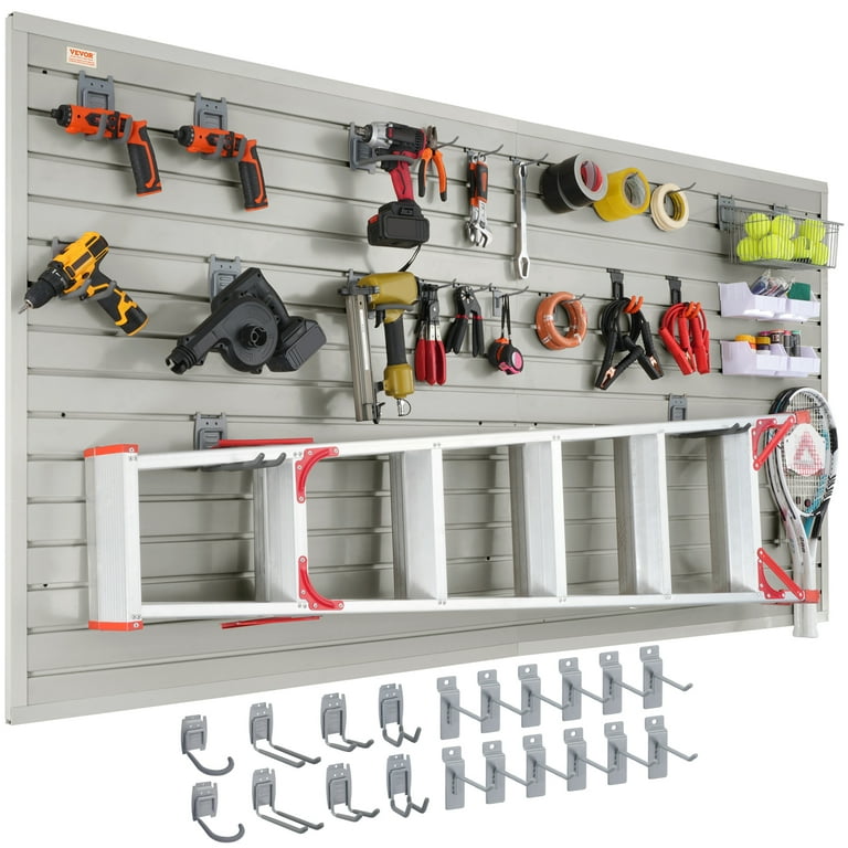 Skyshalo Slatwall Panels with Hooks PVC Heavy Duty 96 inchx48 inch Garage Wall Storage 8 Piece Size 59.45 6.3 13.39in