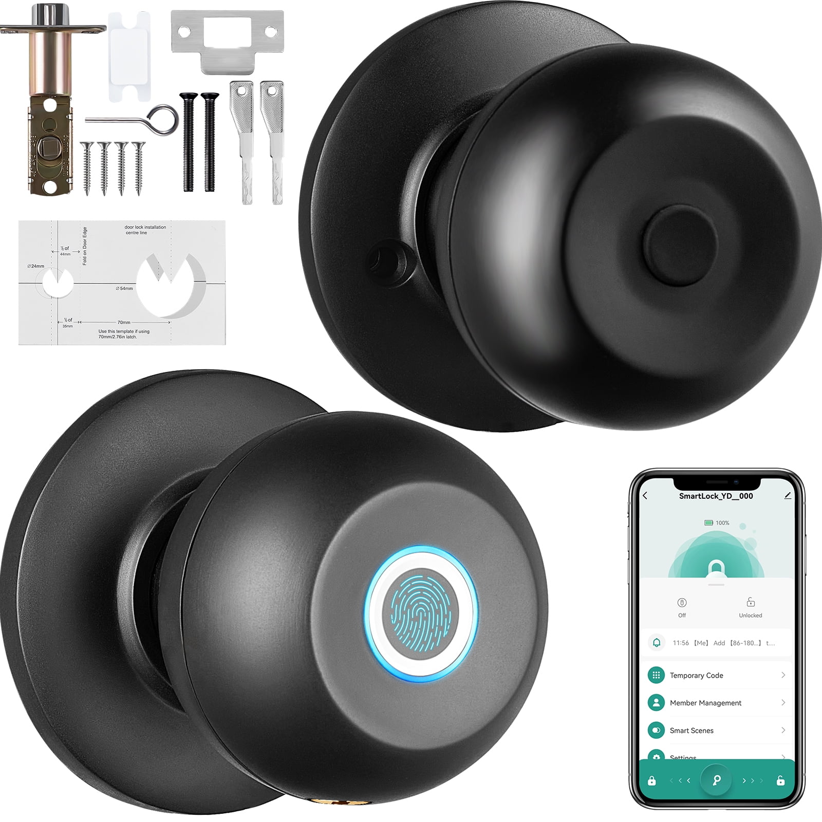 SKYSHALO Smart Door knob, Fingerprint Smart Lock Biometric Door knob