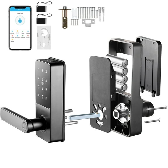KFFKFF Smart Lock, Keyless Entry Door Lock with Handle, APP Control Fingerprint Door Lock, 7-in-1 Smart Locks for Front Door, Electronic Digital Lock with Keypad
