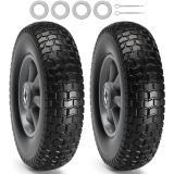 SKYSHALO Solid PU Run-Flat Tire Wheel Flat Free Tubeless Tire 10" 2-Pack 180 lbs