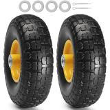 SKYSHALO Solid PU Run-Flat Tire Wheel Flat Free Tubeless Tire 10" 2-Pack 400 lbs