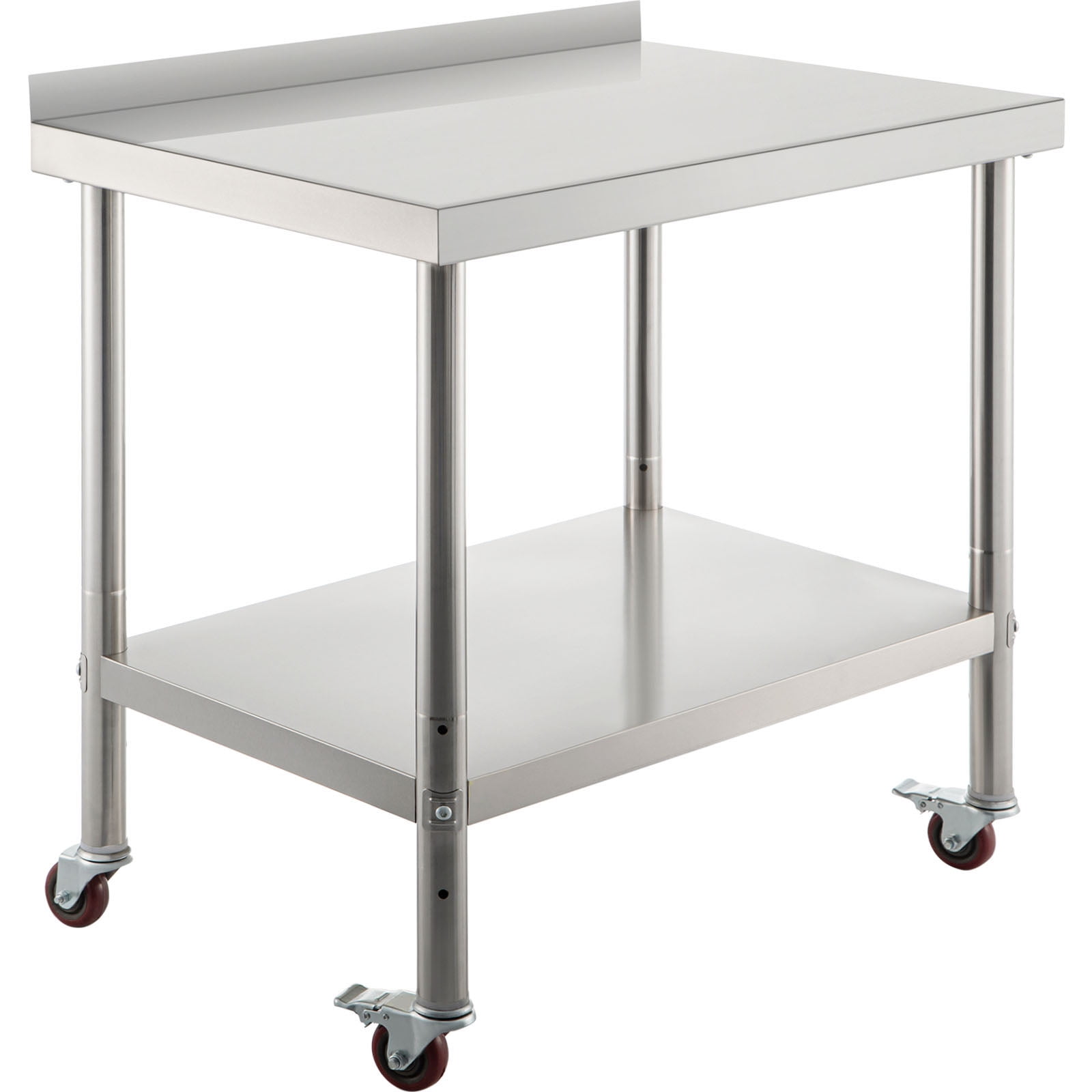 KFFKFF Stainless Steel Adjustable Undershelf and Casters Prep Table, Silver