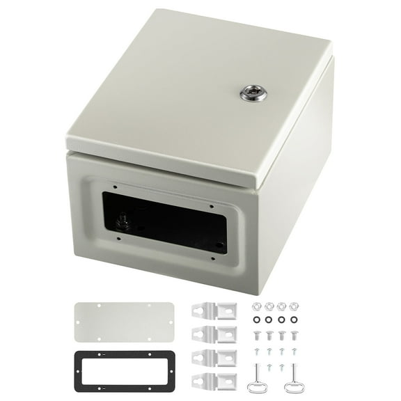 KFFKFF Steel Electrical Box 10” x 8” x 6” Electrical Enclosure Box, Carbon Steel Hinged Junction Box, IP65 Weatherproof Metal Box