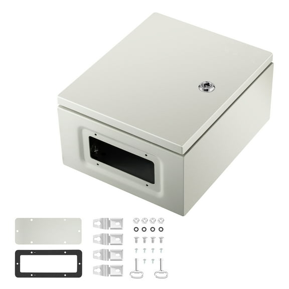 SKYSHALO Steel Electrical Box 12” x 10” x 6”, Carbon Steel Hinged Junction Box, IP65 Weatherproof Metal Box Wall-Mounted Electronic Equipment Enclosure Box with Mounting Plate