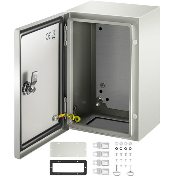 KFFKFF Steel Electrical Box 12” x 8” x 6” , Carbon Steel Hinged Junction Box, IP65 Weatherproof Metal Box, Wall-Mounted Electronic Equipment Enclosure Box with Mounting Plate
