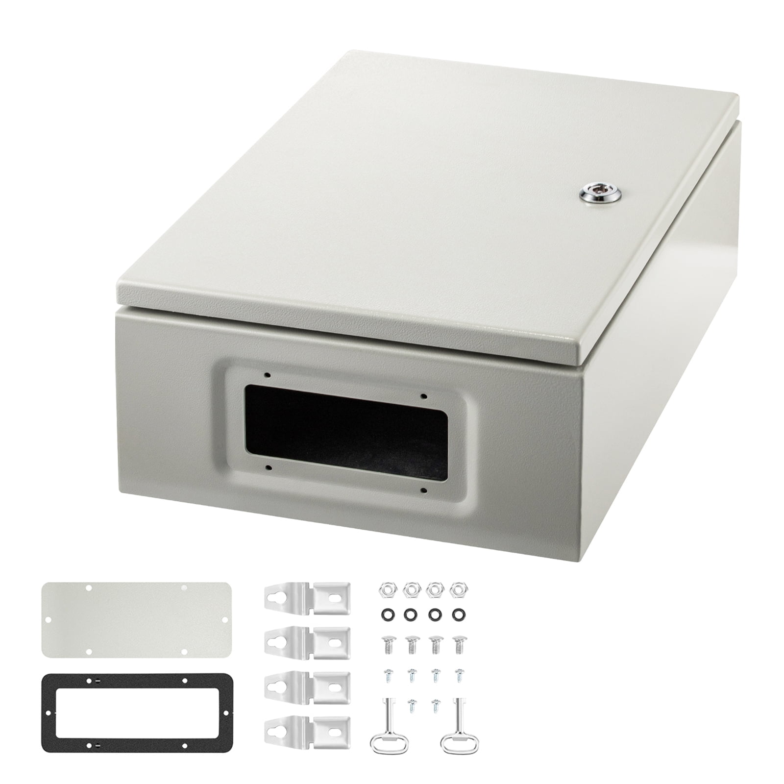 SKYSHALO Steel Electrical Box 16” x 12” x 6”Electrical Enclosure Box, Carbon Steel Hinged Junction Box, IP65 Weatherproof Metal Box Wall-Mounted Electronic Equipment Enclosure Box with Mounting Plate