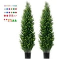 thumbnail image 1 of SKYSHALO Synthetic Cedar Topiary, 60" Height (Pair), Includes Spare Leaves & Container, Faux Evergreen Pine Cypress, UV Protected Greenery for Indoor/Outdoor Home Decoration, 1 of 10