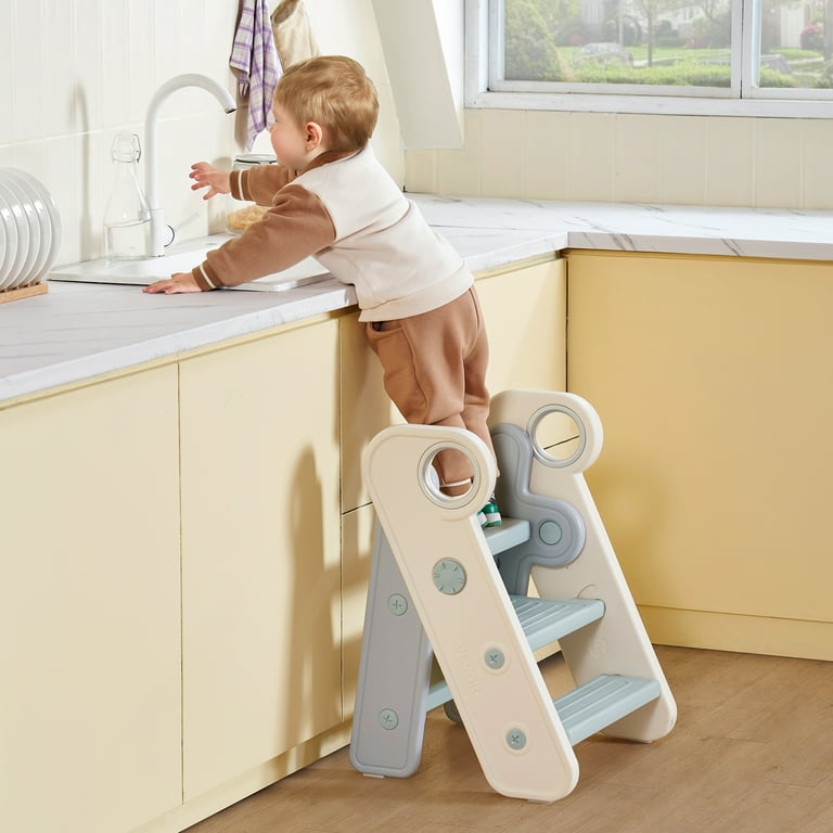 SKYSHALO Toddler Step Stool Adjustable 3 Step to 2 Step Kids Kitchen Stool Helper Non Slip Pads for Safety Easy to Move for Sink Bathroom