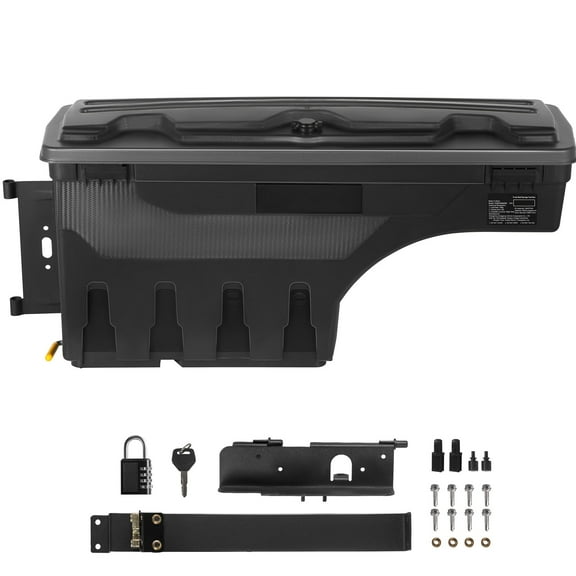 KFFKFF Truck Bed Storage Box, 6.6 Gal/20 L Waterproof ABS Wheel Well Tool Box with Password Padlock, Lockable Lid, Compatible with Tundra 2007-2021, Driver Side, Black