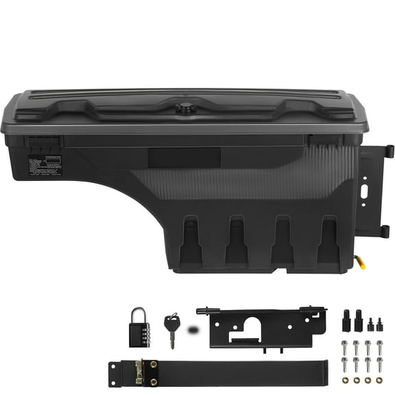 KFFKFF Truck Bed Storage Box, Waterproof ABS Wheel Well Tool Box with Password Padlock 6.6 Gal/20 L, Lockable Lid, Compatible with Dodge Ram 1500 2019-2021, Passenger Side, Black